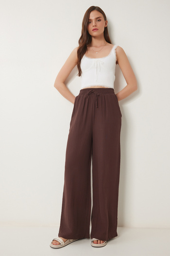 Happiness İstanbul Women's Brown Muslin Palazzo Pants Mx00160