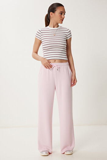 Happiness İstanbul Women's Candy Pink Wide Leg Modal Sweatpants Ub00361