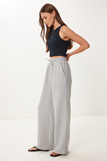 Happiness İstanbul Women's Gray Muslin Palazzo Pants Mx00160
