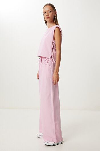 Happiness İstanbul Women's Candy Pink Padded Linen Blouse Pants Set Lrv0115