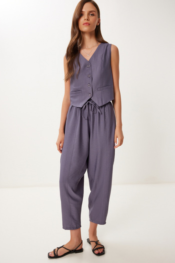 Happiness İstanbul Women's Smoked Crinkle Vest Baggy Pants Set Lrv0109