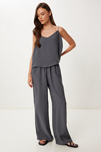 Happiness İstanbul Women's Anthracite Strappy Modal Blouse Pants Set Lrv0108
