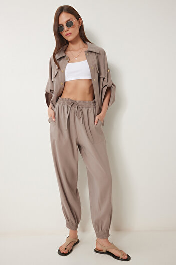 Happiness İstanbul Women's Mink Safari Shirt Pants Set Ldp0044