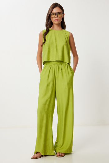 Happiness İstanbul Women's Pistachio Green Tie Detail Blouse Pants Set Lrv0104