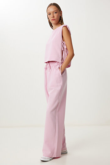 Happiness İstanbul Women's Candy Pink Padded Linen Blouse Pants Set Lrv0115