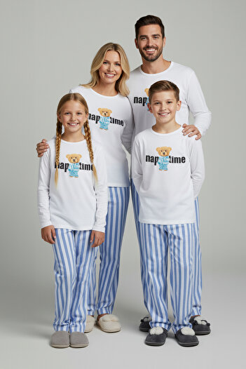 TRENDYOLKIDS Ecru 100% Cotton Printed Regular Knitted Unisex Kids Pajamas Set Tkdaw26Pt00001