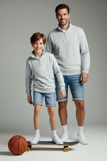 TRENDYOLKIDS Gray Melange Cotton Plain/Basic Stand Collar Regular Knitted Boys' Sweatshirt Tkdaw26Sw00008