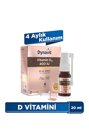 Dynavit Vitamin D3 400 IU (25mcg) 20 mL Sprey - Bağışıklık & Kas & Kemik - D3 Vitamini