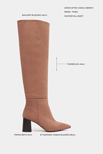 NİŞANTAŞI SHOES Γυναικείες μπότες με τακούνι Berny Taba Suede με μυτερή μύτη