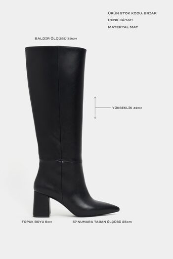 NİŞANTAŞI SHOES Dámské kozačky na podpatku Briar Black s matnou špičatou špičkou