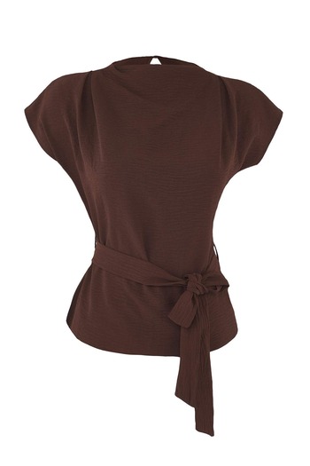 Trendyol Curve Brown Aerobin Woven Plus Size Blouse