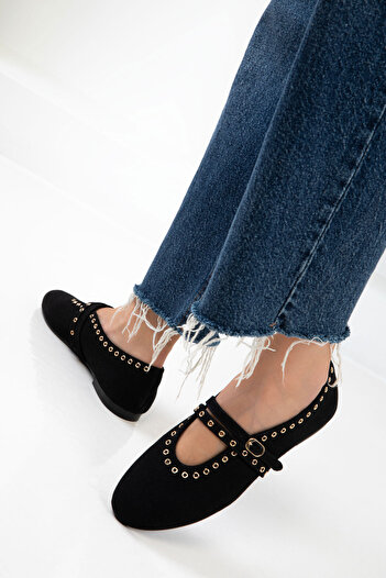 SOHO Black Suede Genuine Leather Women's Ballerinas 20995