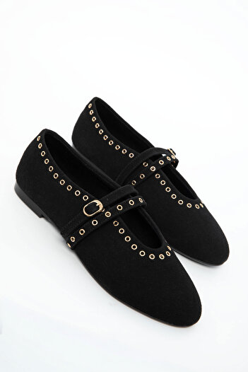 SOHO Black Suede Genuine Leather Women's Ballerinas 20995