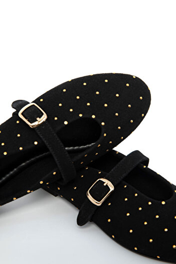 SOHO Black Suede Genuine Leather Women's Ballerinas 20996