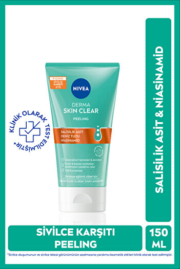 NIVEA Derma Skin Clear 150ml Facial Cleansing Peeling - Salicylic Acid, Niacinamide and Sea Salt