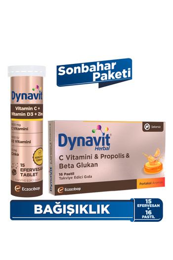 Dynavit Vitamin C Vitamin D3 Zinc 15 Effervescent & Beta Glucan 16 Lozenges - Autumn Package