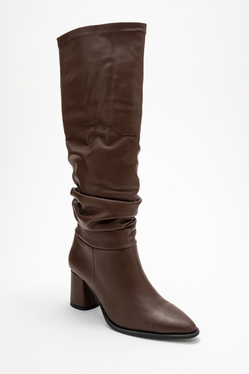 LuviShoes Γυναικείες μπότες με χοντρό τακούνι 120 καφέ δέρμα