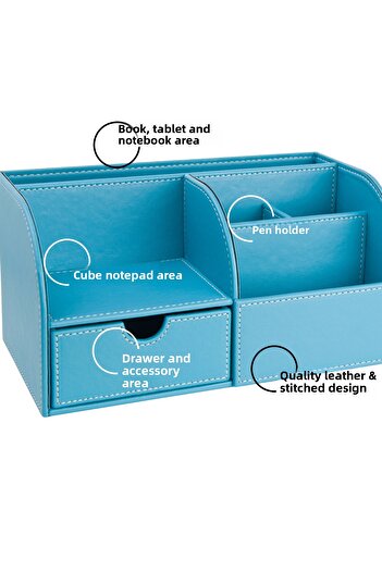 2K Desktop Organizer, Pen Holder, Remote Control, Cube Block Holder, Tablet Holder, Bookshelf, 6 Compartments, Drawer, Desktop