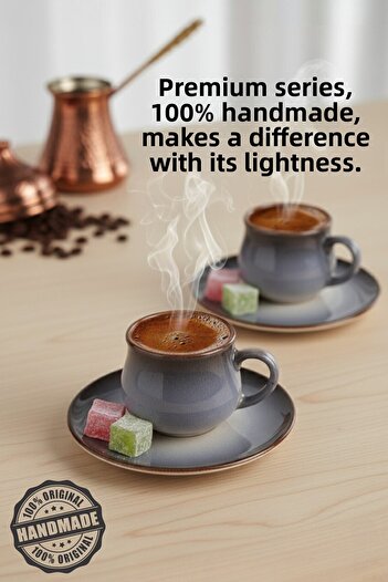 GÜLZE 2 Persons (4 Pieces) Nova Double Coffee Cup (9 Different Colors, 100% Handmade, Special Design)