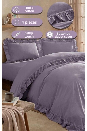 Karna Home Ruffled Stonewash Cotton Duvet Cover Set 200X220