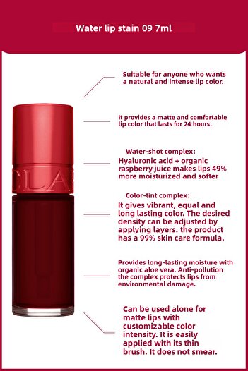 Clarins Long-Lasting Lip Color That Provides Fresh and Vibrant Color Protection-Water Lip Stain 09 7ml