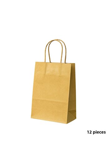 roco paper Twist Handle Mini Paper Bag Set - 12 Pieces, Party, Birthday, Gift Bags, 11X15X6 Cm, Tan Color