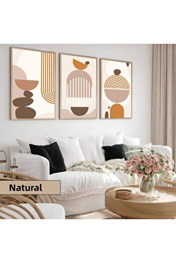 Harikabirev Children's Room Living Room-Minimalist Modern Bohemian Abstract Figure Cream | Wooden Framed 3-Piece Mdf Ahmdf