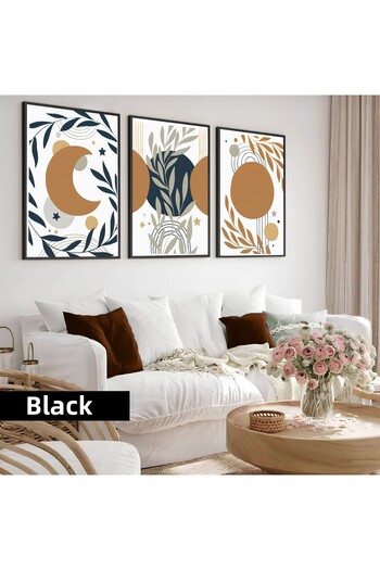 Harikabirev Children's Room Living Room-Minimalist Modern Bohemian Orange Moon | Wooden Framed 3-Piece Mdf Ahmdf