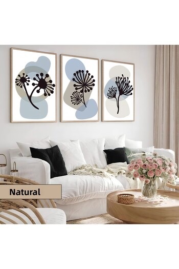 Harikabirev Children's Room Living Room-Minimalist Modern Bohemian Blue-Grey Leafyx2 | Wooden Framed 3-Piece Mdf Ahmdf