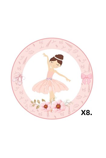 Le Mabelle Pink Ballerina Themed 8-Piece Glass Plate Set