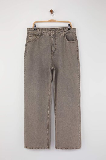Trendyol Curve Graue Jeans mit hoher Taille und weitem Bein in Übergröße TBBSS24CJ00028