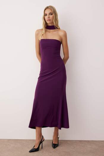 Trendyol Collection Plum Straight Knitted Sandy Maxi Unlined Cocktail Dress Tpraw26El00005