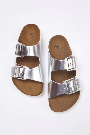 TRENDYOL SHOES Silver Double Buckle Women's Slippers Takss24Te00004