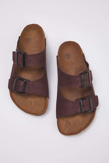 TRENDYOL SHOES Dark Brown Fur Inside Nubuck Slippers Takss24Te00004