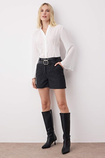 Trendyol Collection Anthracite Stamped Double Belted City Boy Shorts & Bermuda Twoaw26Sr00017
