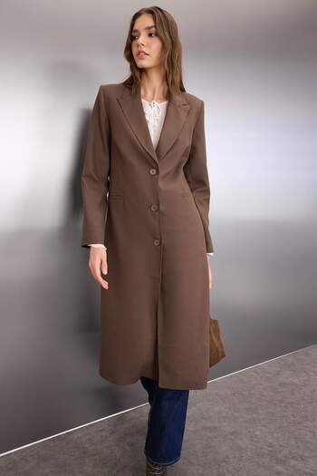 Trendyol Collection Brown Mono Closure Oversize Long Coat Twoaw26Kb00060