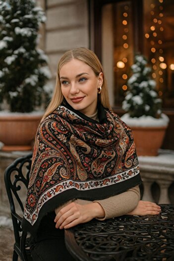 Axesoire 15175 Shawl Patterned Black France Fabric Sheathed Shawl