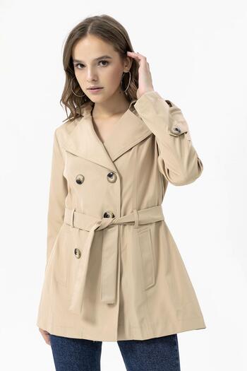 ŞİMAL Women's Button Closure Belted Trench Coat 255290 -