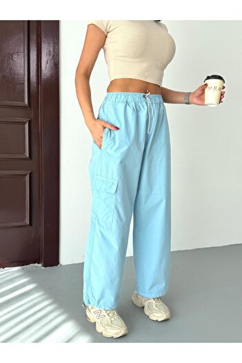 XBELLA DENİM Women's Parachute Fabric Cargo Pocket Waist and Leg Elastic Summer Pants