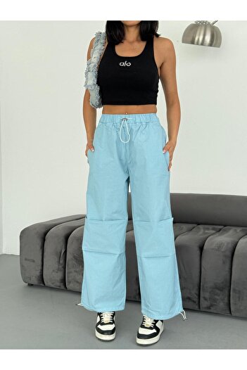 XBELLA DENİM Women's Parachute Fabric Knee Pleated Waist and Leg Elastic Summer Pants
