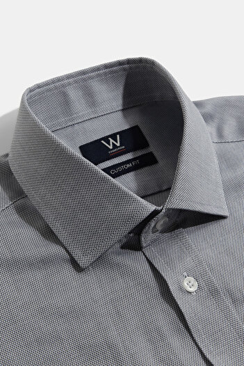W Collection LACİVERT UZUN KOLLU DOKULU GÖMLEK
