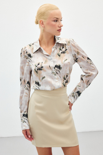 Sateen Padded Patterned Shirt - Khaki