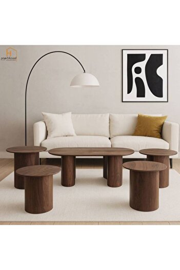Al Saada Home Wooden Coffee Service Tables Set 4+1