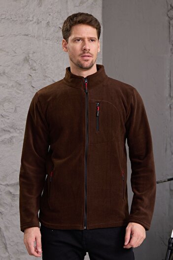 COMBİNE MİCHAİL Thick Zippered Cotton Fleece Jacket - Men, Winter, Brown