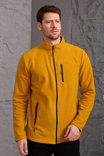 COMBİNE MİCHAİL Mustard - Thick Zippered Cotton Men's Fleece Jacket