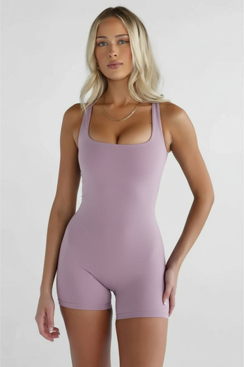 Thestiluxe Strappy Back Low-Cut Wide Neckline Yoga Sports Jumpsuit
