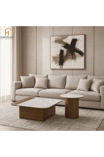 Al Saada Home Wooden Service Table Set - Brown and White - 1+1