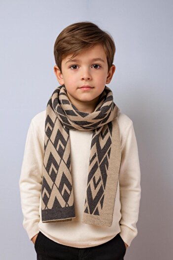Sebir Moda V Patterned Double-Sided Knitwear Children's Scarf (Age 5-10, 30X140Cm)