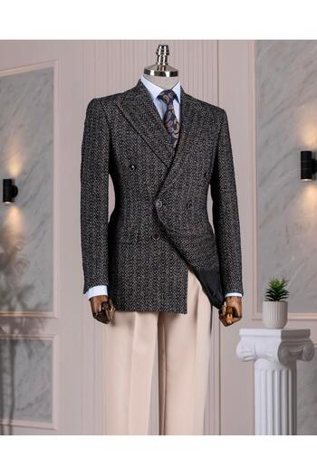 TerziAdemAltun Італійський стиль slim fit, у вигляді піаке, з перехресним застібанням, однобортний піджак для чоловіків, темно-синій T13482