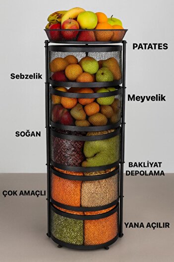 VENON Home Organizer Mambo 5 Katlı Siyah ( Sebzelik ) Buse Sebze Meyve Ceviz Toplayıcı